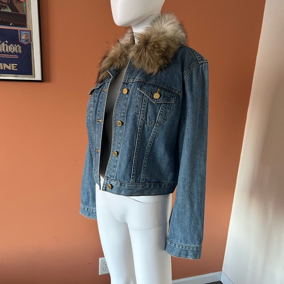MICHAEL MICHAEL KORS faux fur collared cropped jean jacket - Picture 5 of 12
